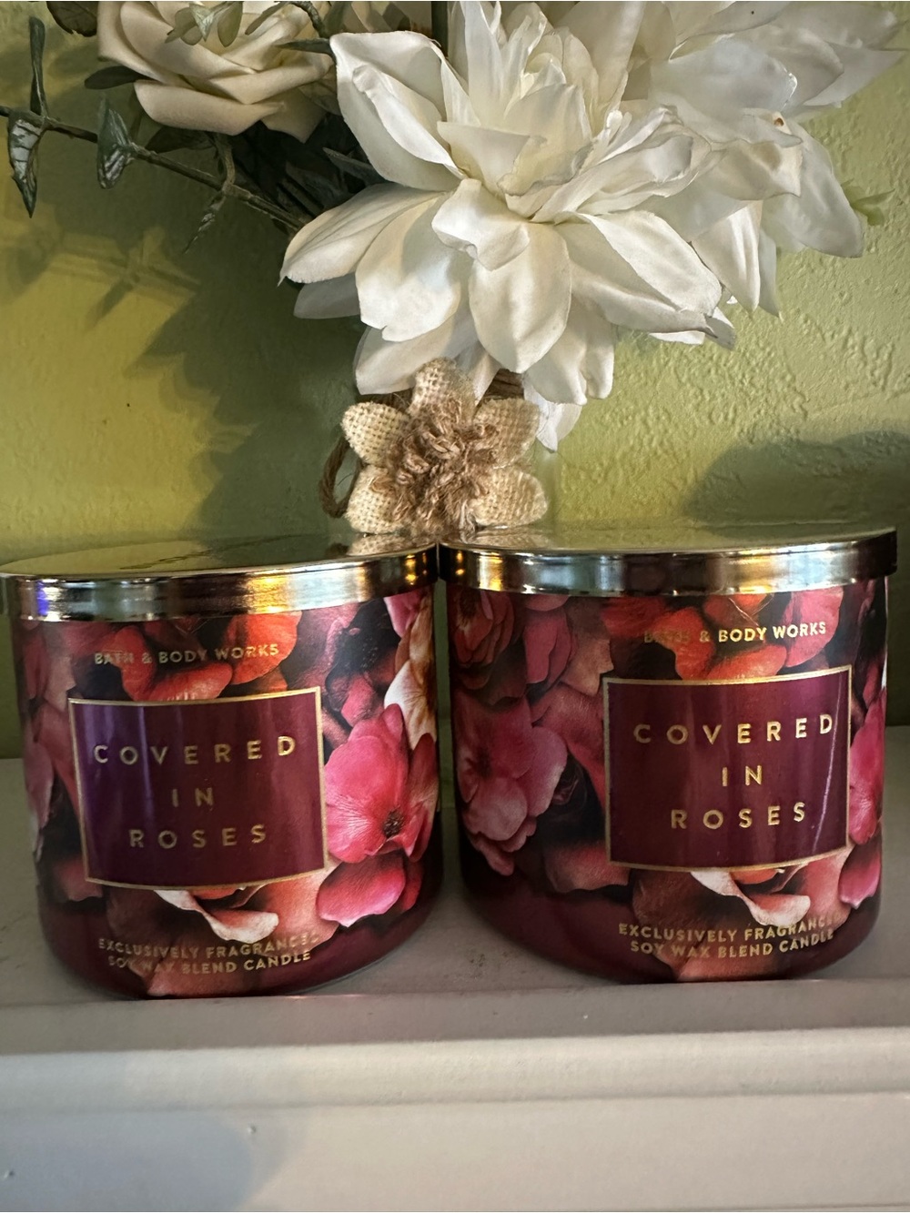 Bath & Body Works Covered in Roses 3-Wick Candle — Pink & Burgundy Floral (2) PC